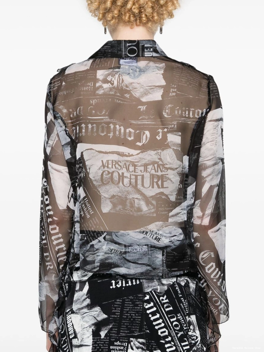 Affordable Jeans sheer Versace Magazine-print Women shirt Couture 0316