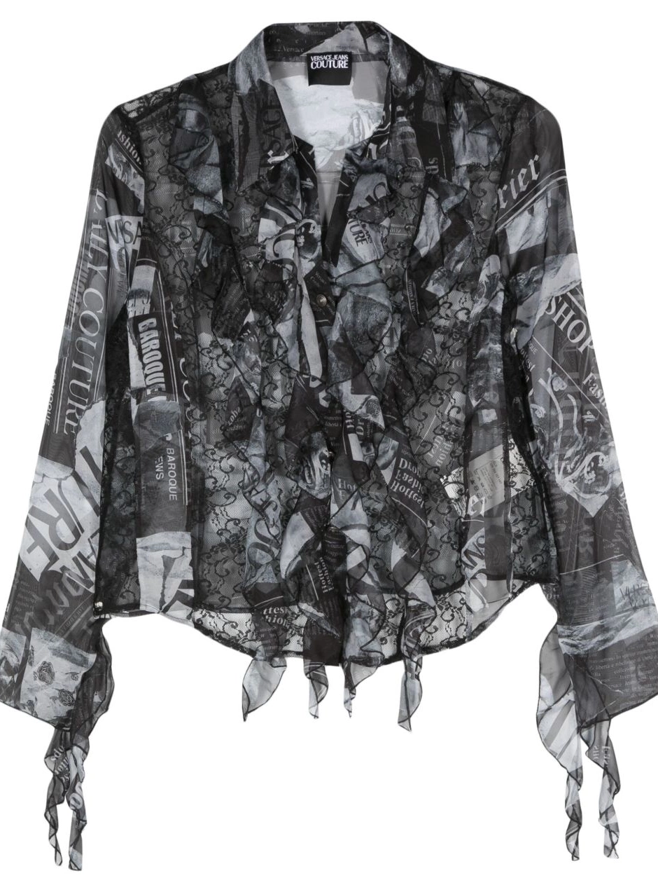 Jeans sheer Versace Magazine-print Women shirt Couture 0316