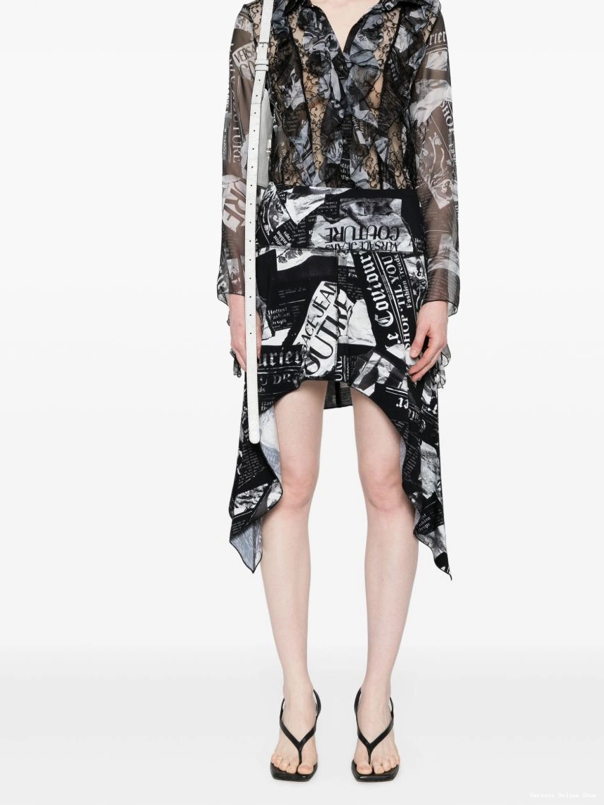 Affordable Jeans sheer Versace Magazine-print Women shirt Couture 0316