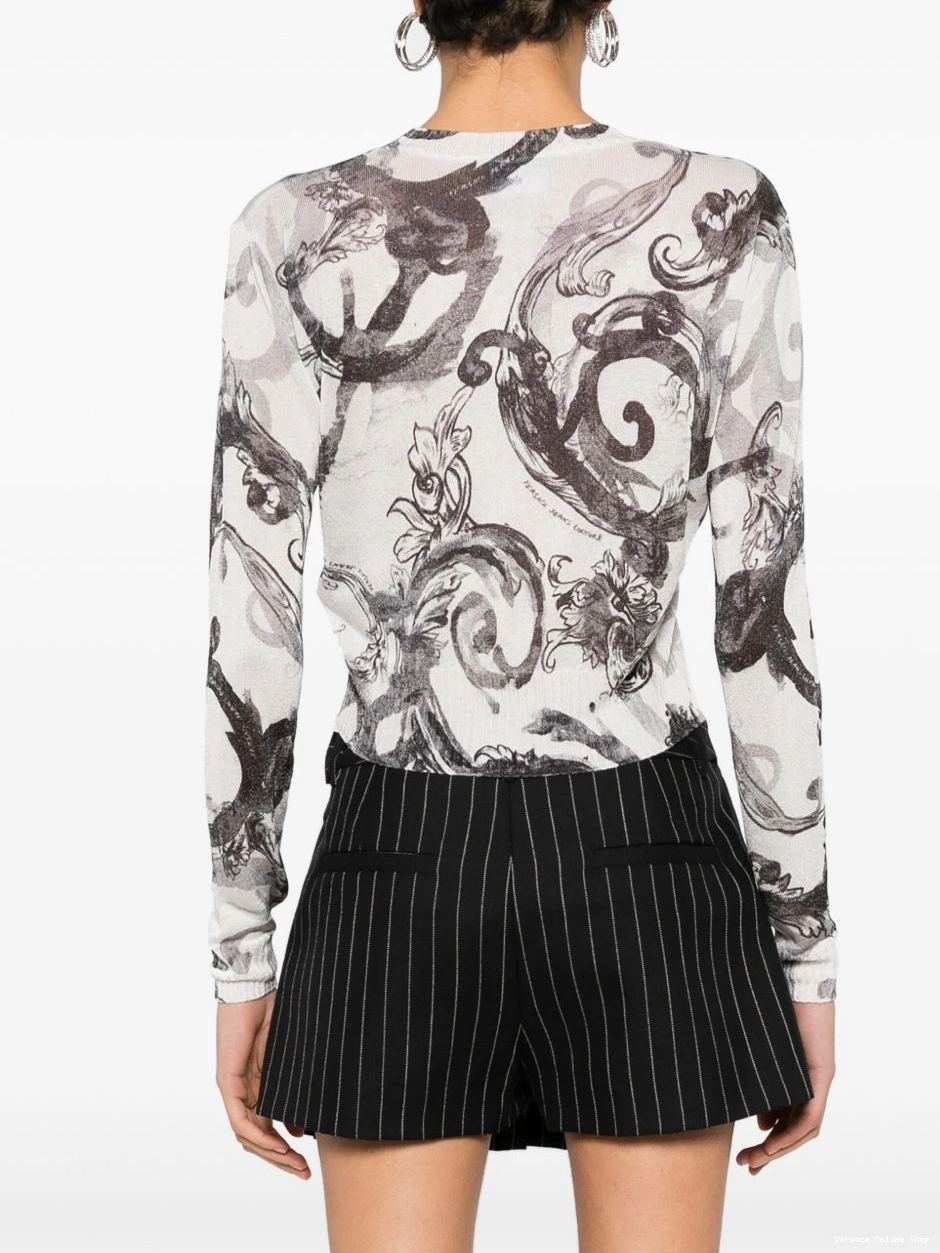 Cheap Couture top Versace Couture Women Watercolour Jeans fine-knit 0318