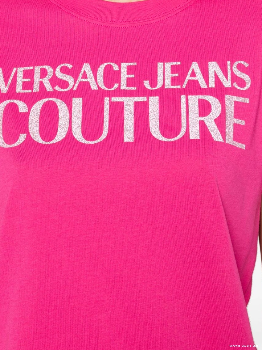 Affordable Women cotton Versace glittered-logo T-shirt Jeans Couture 0318
