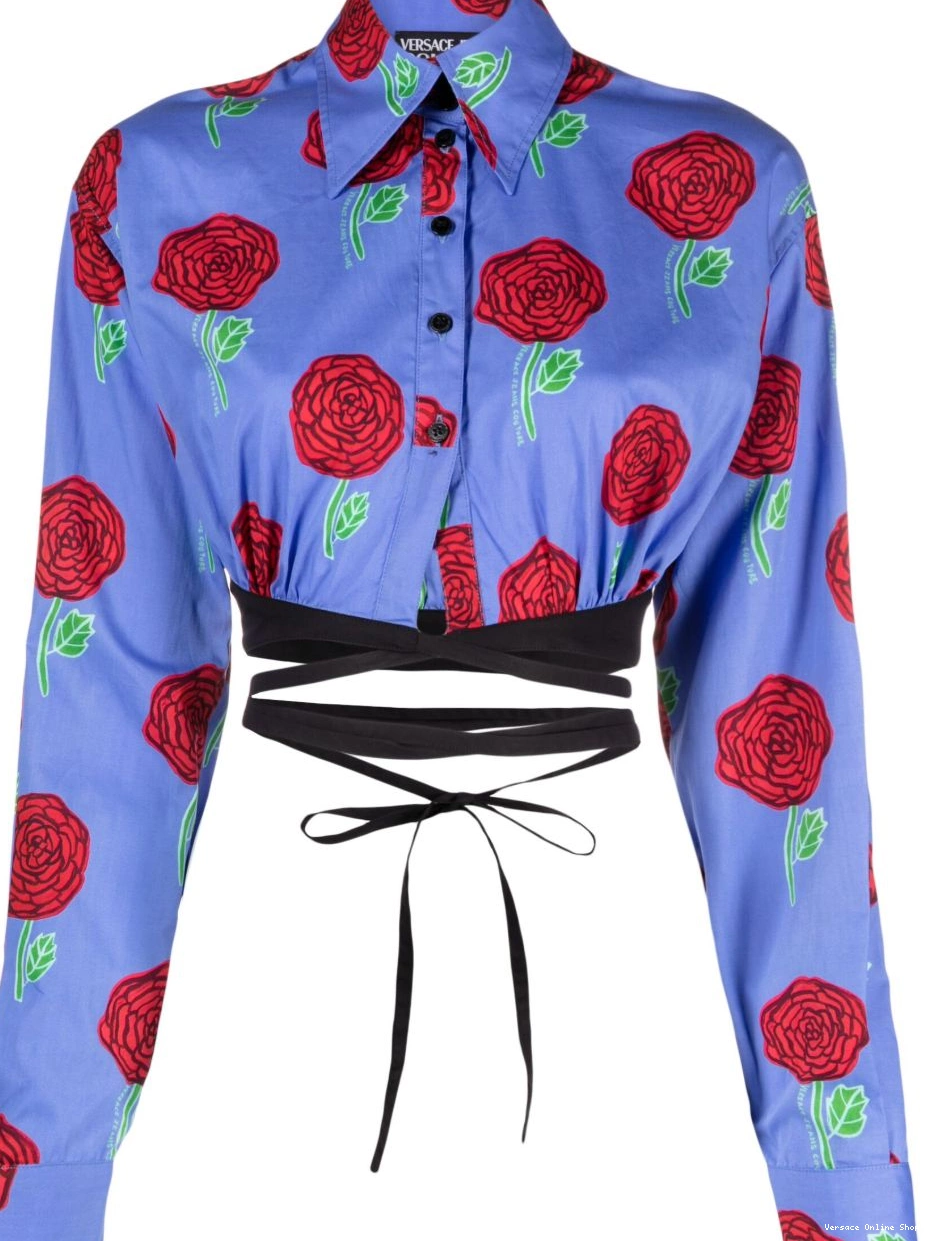 Affordable Jeans cropped floral-print Versace Couture blouse Women 0321