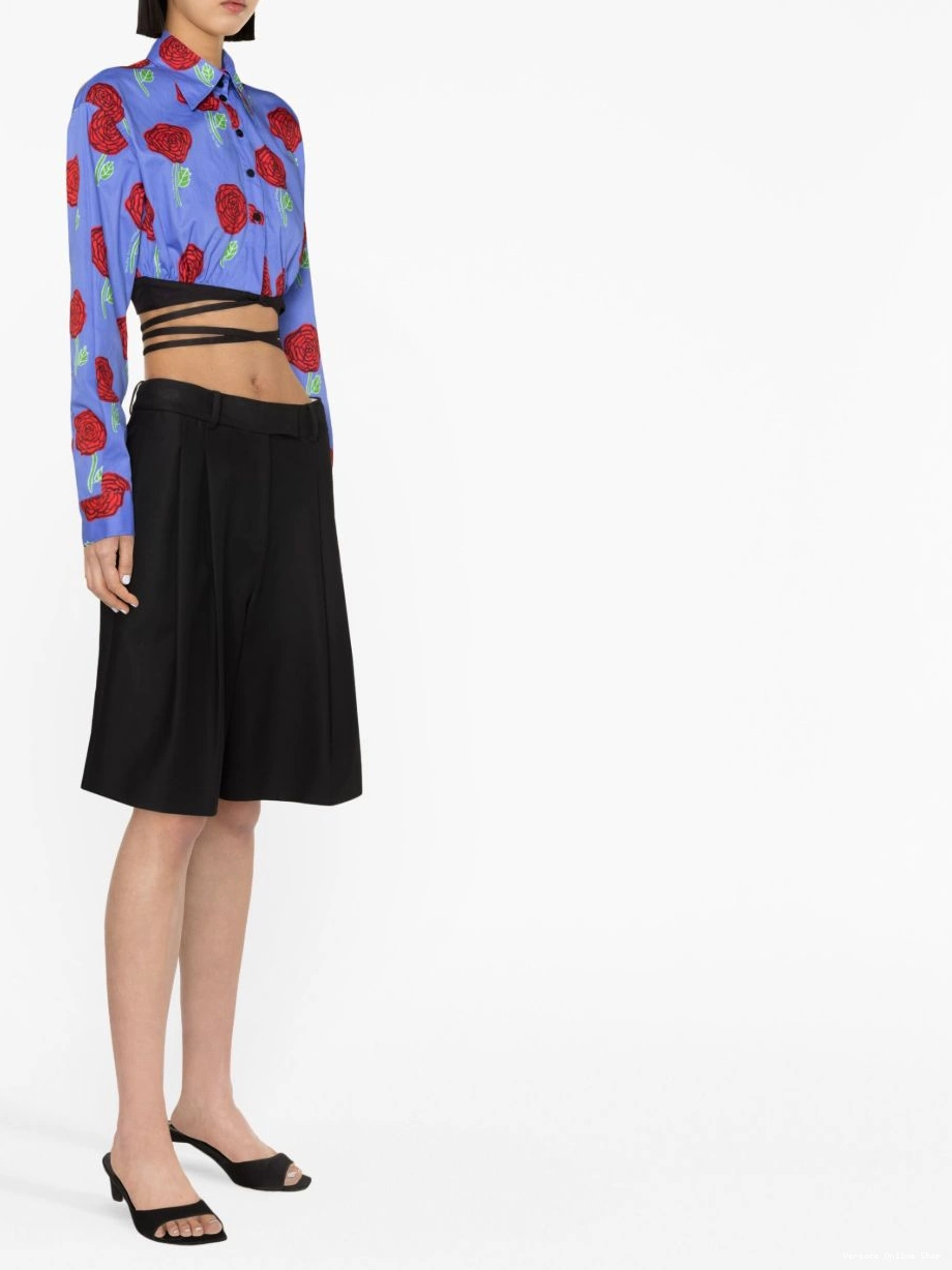 Affordable Jeans cropped floral-print Versace Couture blouse Women 0321