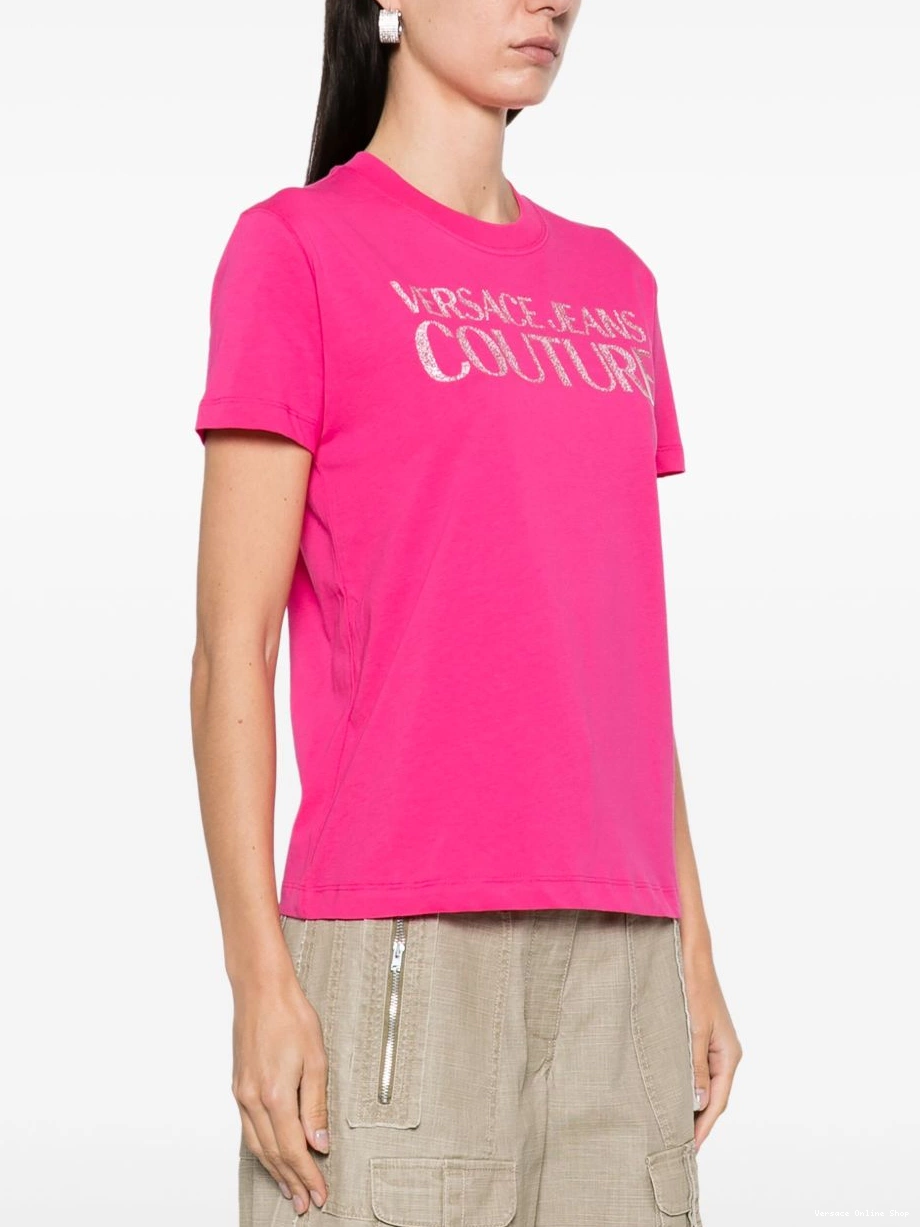 Affordable Women cotton Versace glittered-logo T-shirt Jeans Couture 0318