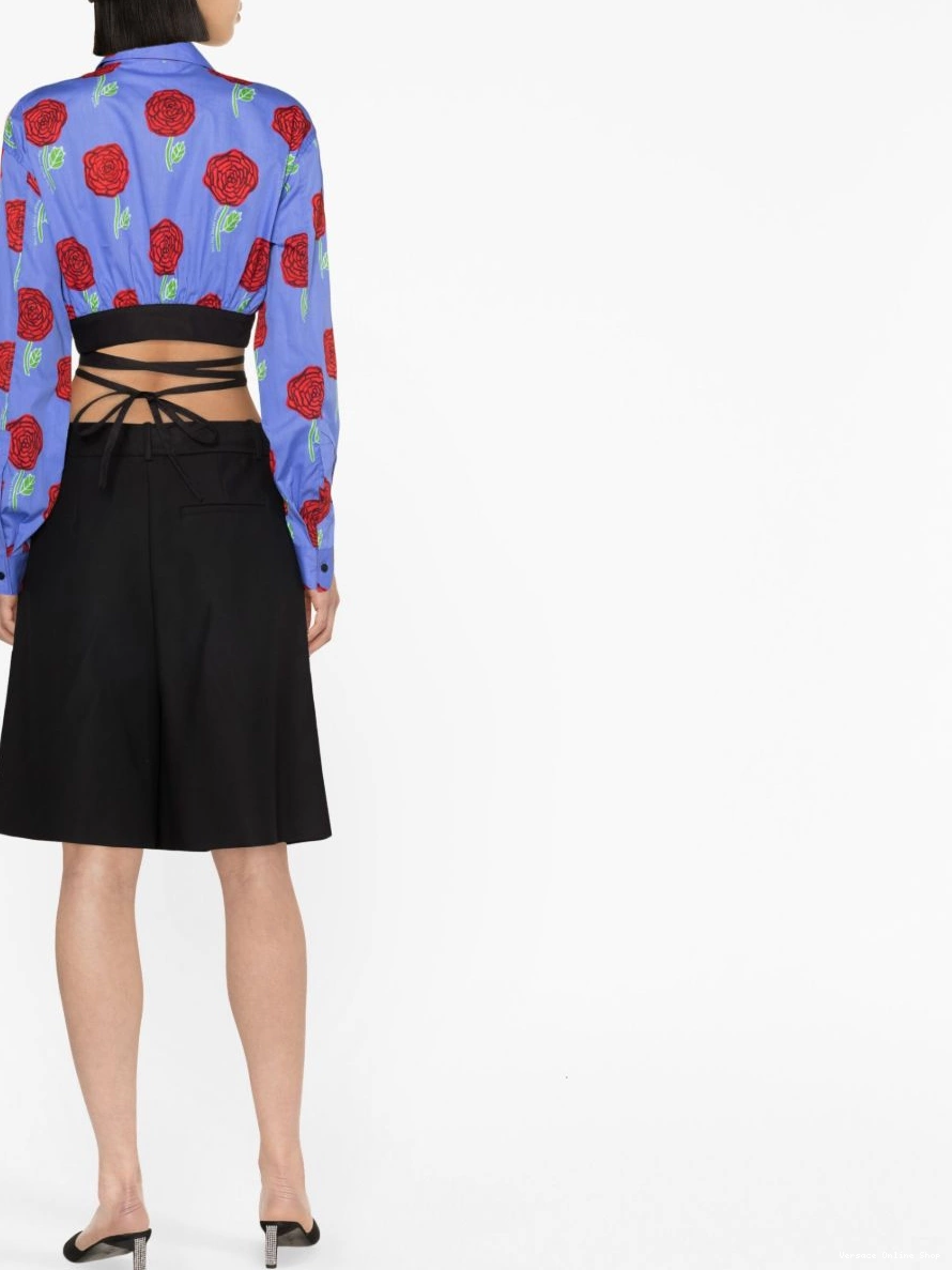 Affordable Jeans cropped floral-print Versace Couture blouse Women 0321