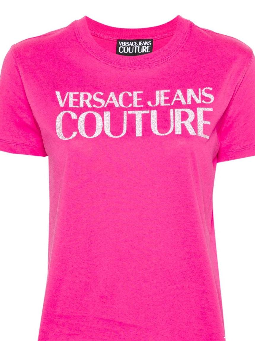 Affordable Women cotton Versace glittered-logo T-shirt Jeans Couture 0318