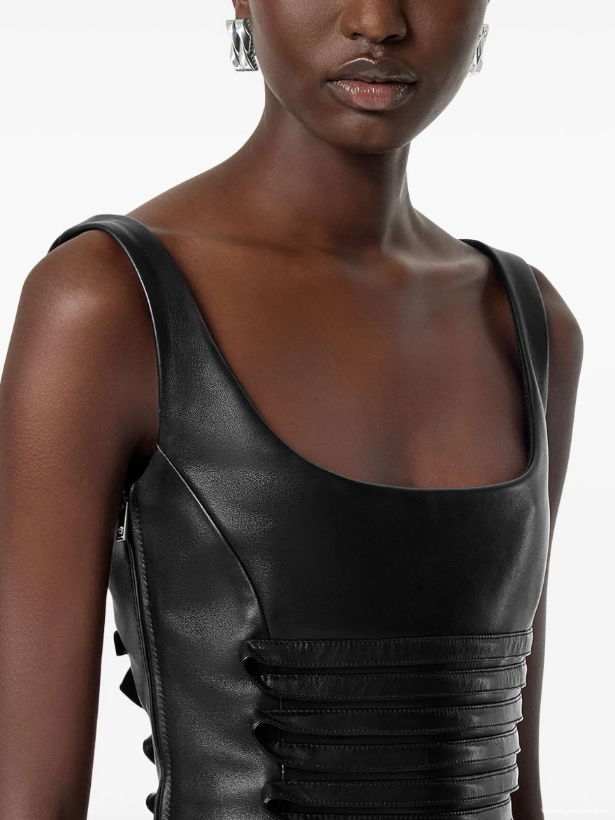Affordable mini Women dress Versace scoop-neck leather 0315